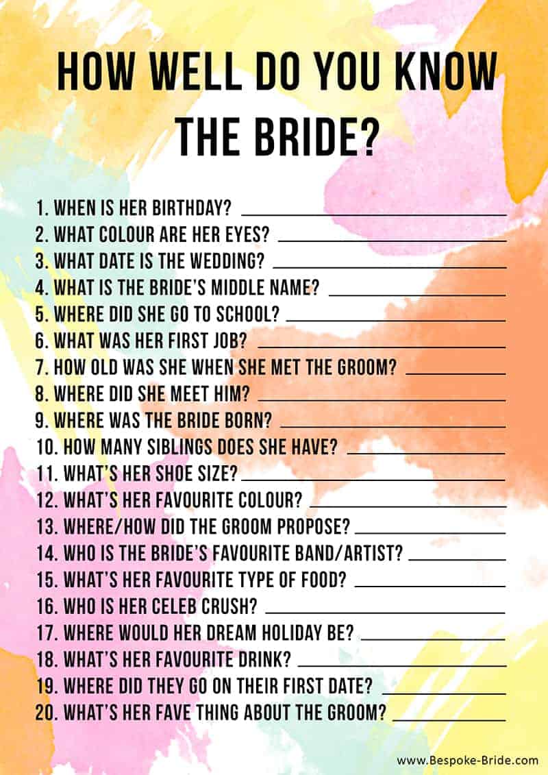 FREE PRINTABLE HOW WELL DO YOU KNOW THE BRIDE HEN PARTY BRIDAL SHOWER GAME Bespoke Bride 