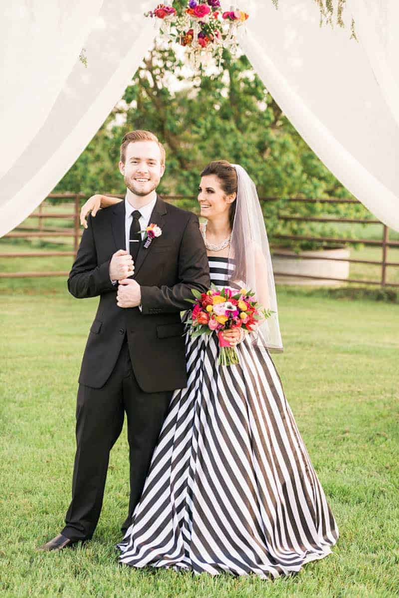 black and white striped wedding dress