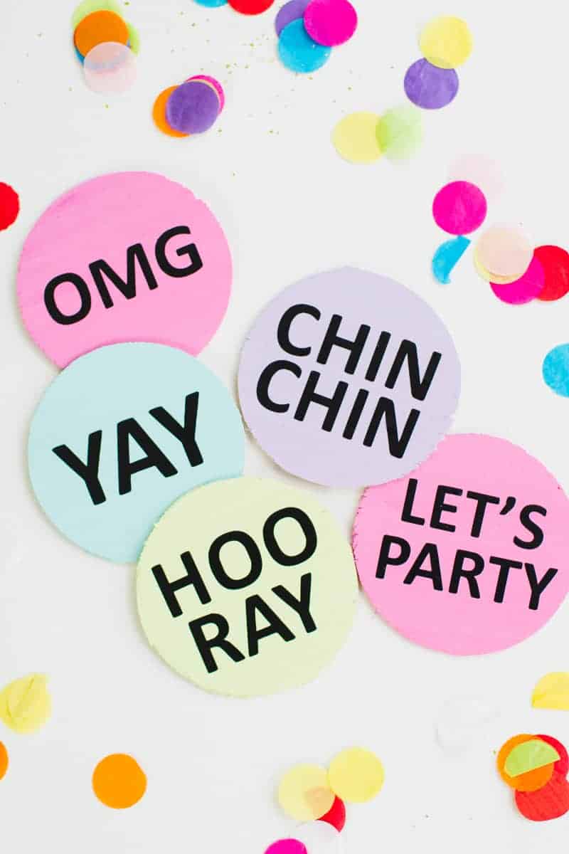 Coaster DIY party mems fun colourful typography font hooray lets party OMG pastels chin chin yay new years eve party DIY tutorial-1