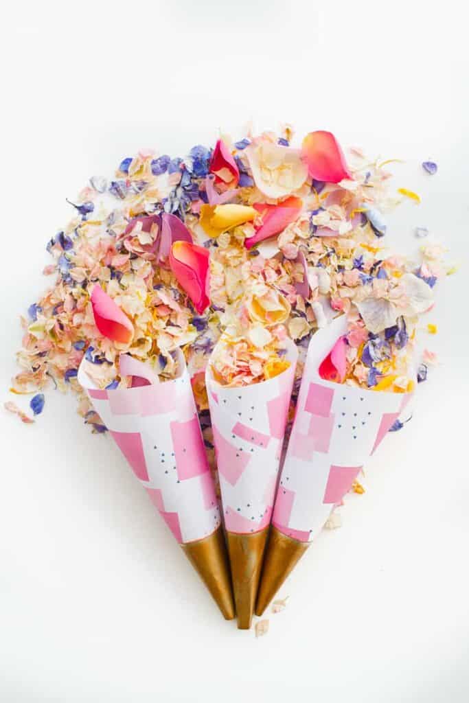 FREE PRINTABLE ABSTRACT CONFETTI CONES WITH SHROPSHIRE PETALS PINK AND