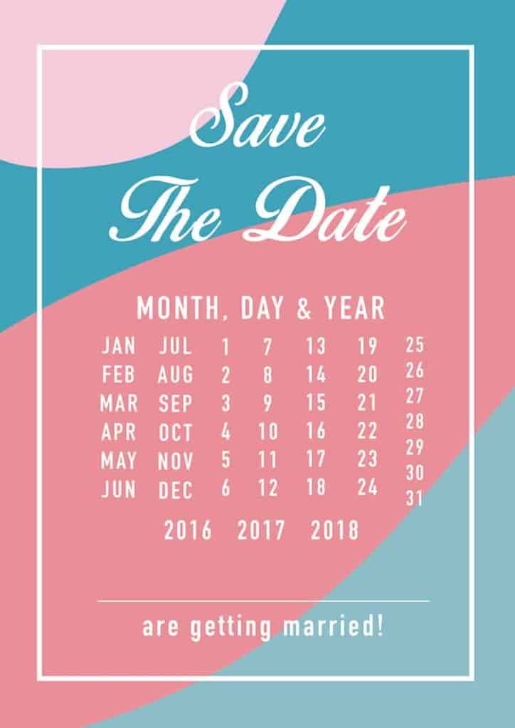 MODERN FREE PRINTABLE SAVE THE DATES IN A BLUE AND PINK 