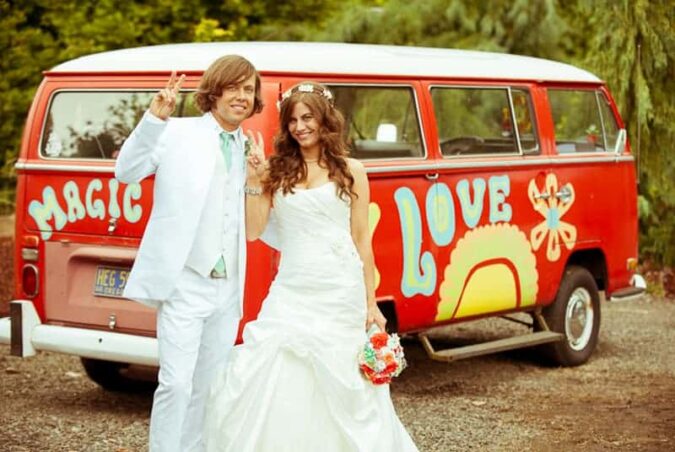 retro campervan hippie wedding unique transport ideas