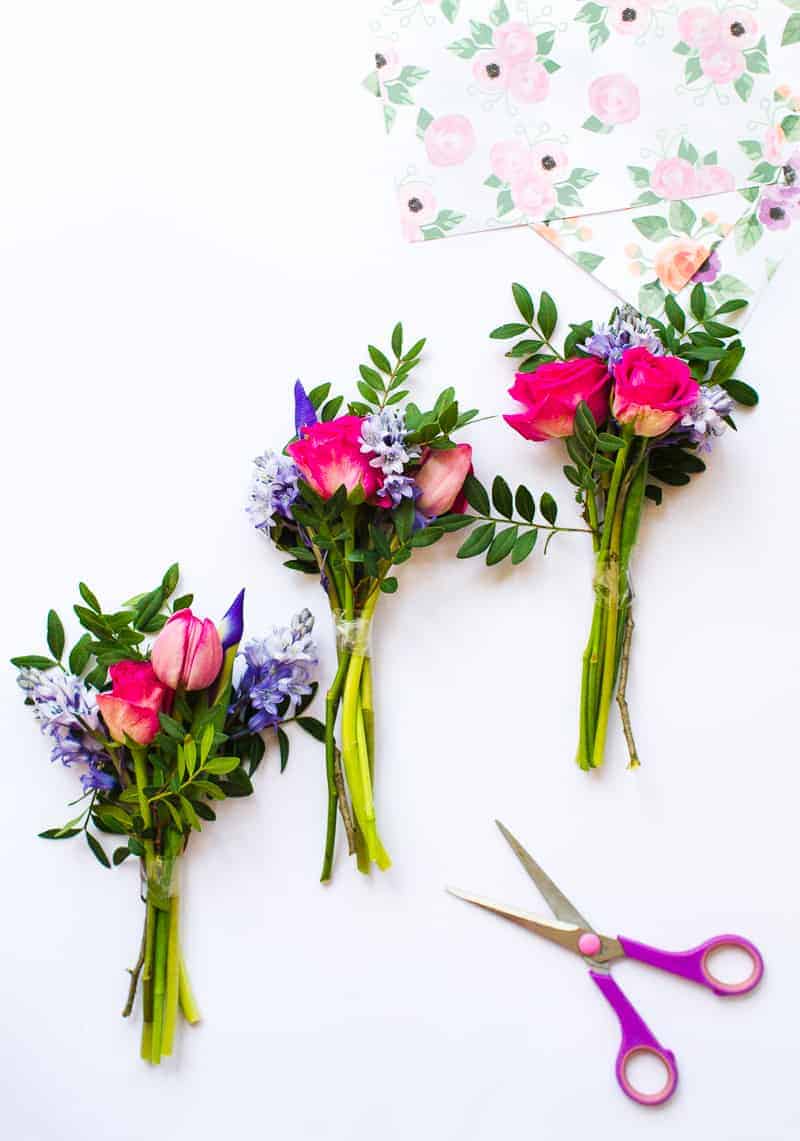 DIY Mini Flower Bouquet with Printable Paper Wrap