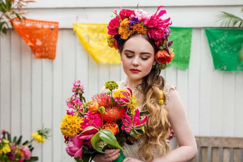 Authentic Mexican Wedding Inspiration With Bright Bold Colours A Flower Crown Bespoke Bride