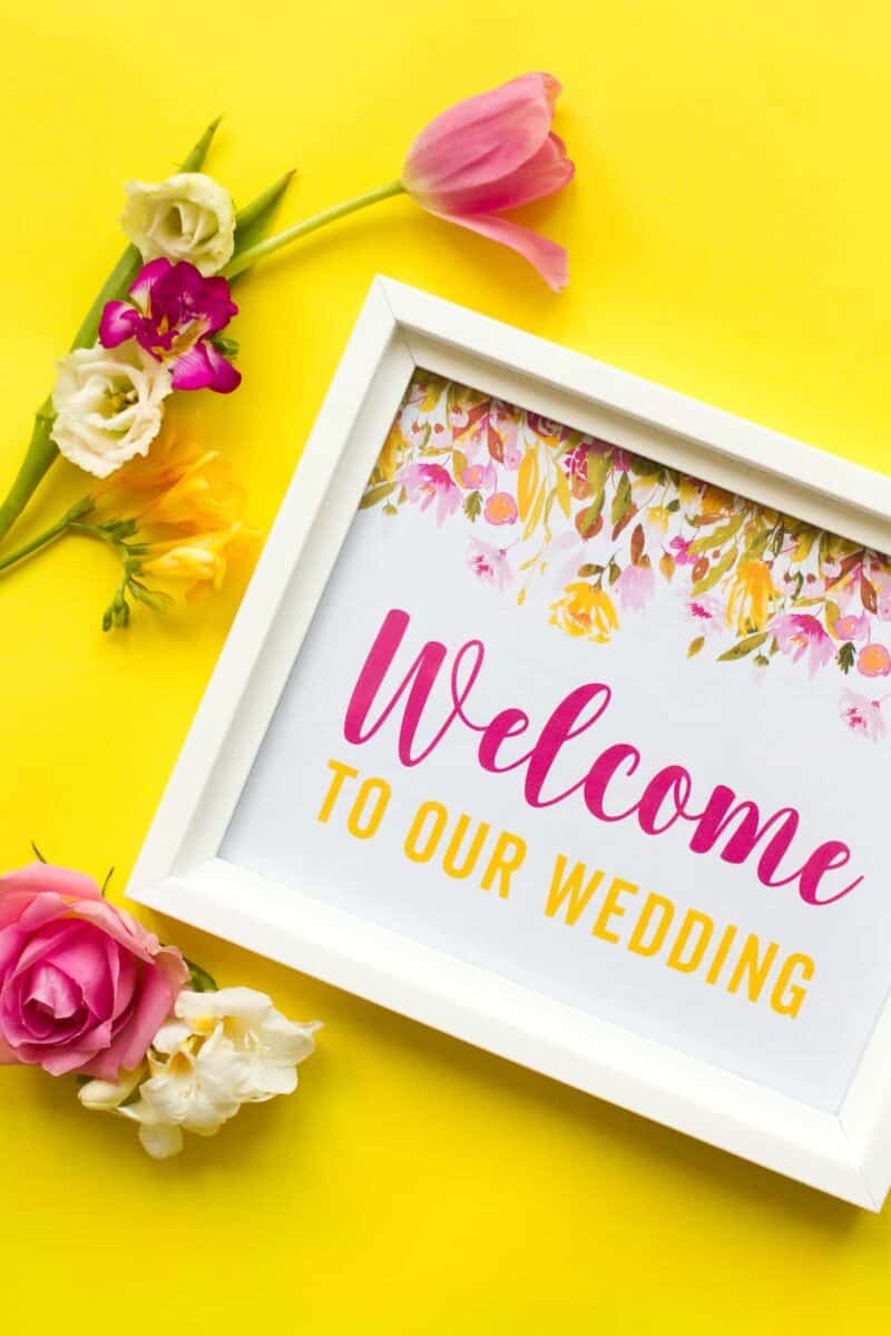 FREE PRINTABLE WELCOME TO OUR WEDDING SIGN SPRING FLORAL FLOWER THEMED