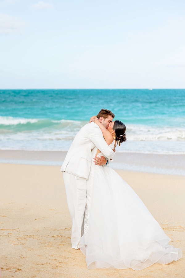 Tropical Beach wedding at Waimanalo beach in Honolulu Hawaii