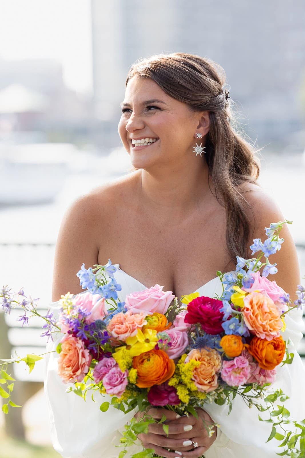 colorful wedding photo shoot at the Museum of Science Boston